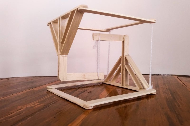 Image of a completed tensegrity project made from popsicle sticks and string