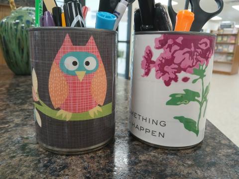 owl and flower pencil holders