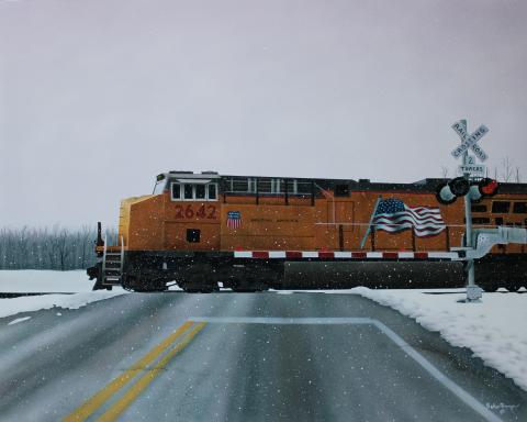 train in crossing in the snow