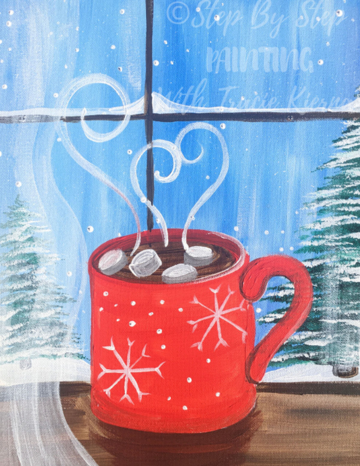 hot cocoa cup in window